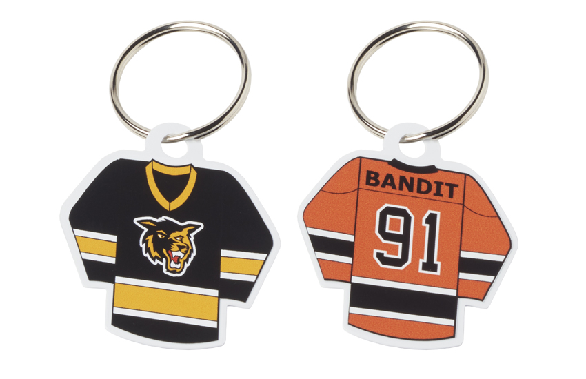 Personalized Red and White Ice Hockey Jersey Keychain